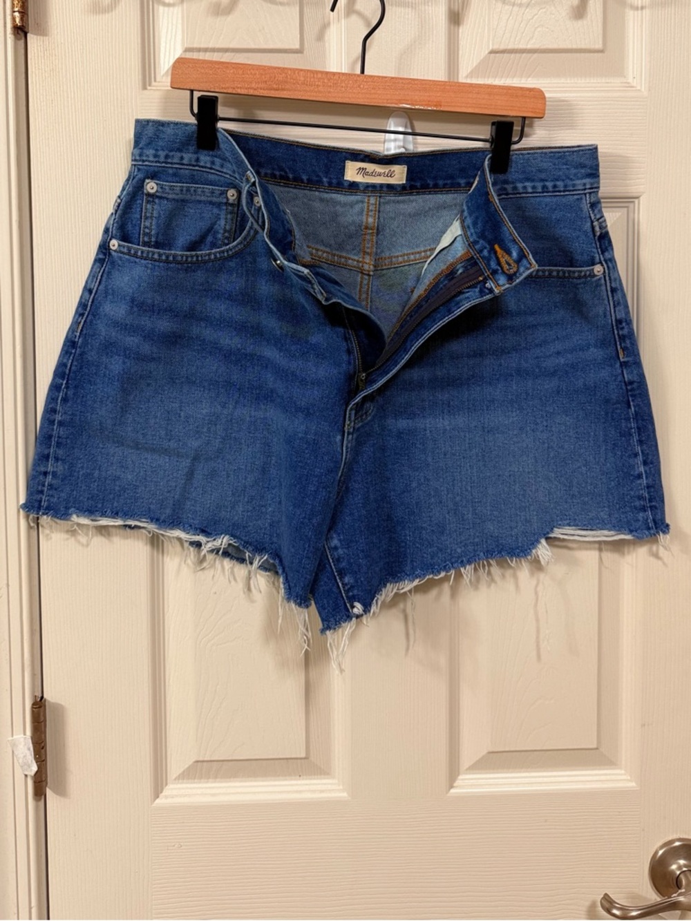 Madewell Medium Wash Blue High-Rise Frayed Cut Off Denim Shorts Size 32 - Picture 14 of 14